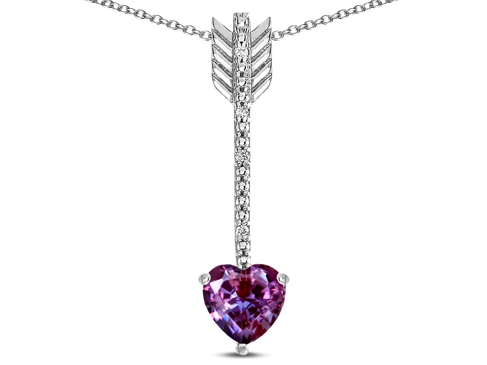 Star K 6mm Simulated Alexandrite Heart Arrow Bar Pendant Necklace