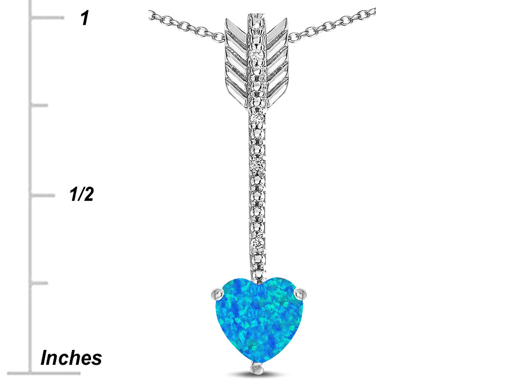 Star K 6mm Created Blue Opal Heart Arrow Bar Pendant Necklace