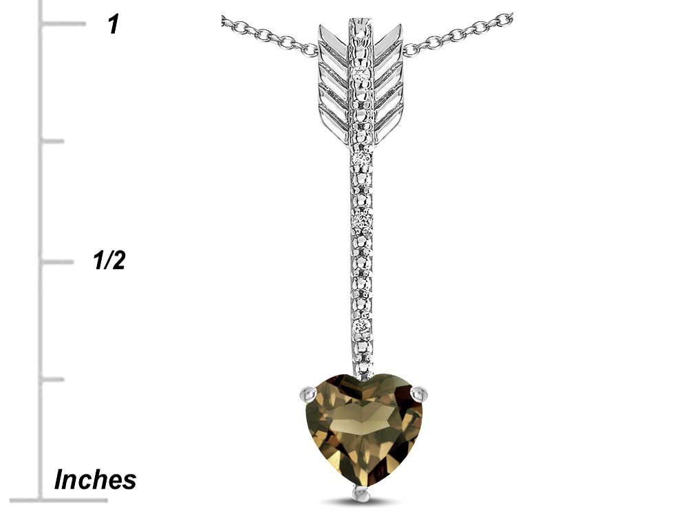 Star K 6mm Genuine Smoky Quartz Heart Arrow Bar Pendant Necklace