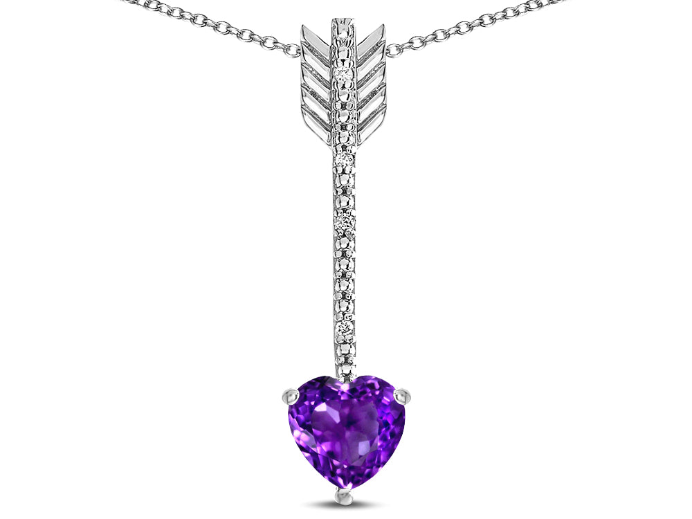 Star K 6mm Genuine Amethyst Heart Arrow Bar Pendant Necklace