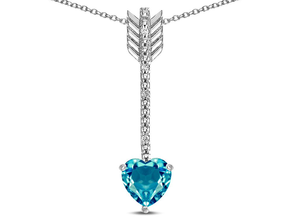 Star K 6mm Genuine Blue Topaz Heart Arrow Bar Pendant Necklace
