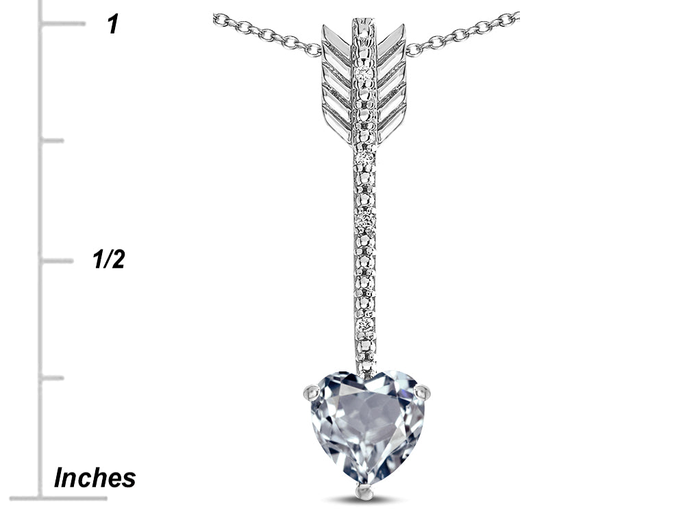 Star K 6mm Genuine Aquamarine Heart Arrow Bar Pendant Necklace