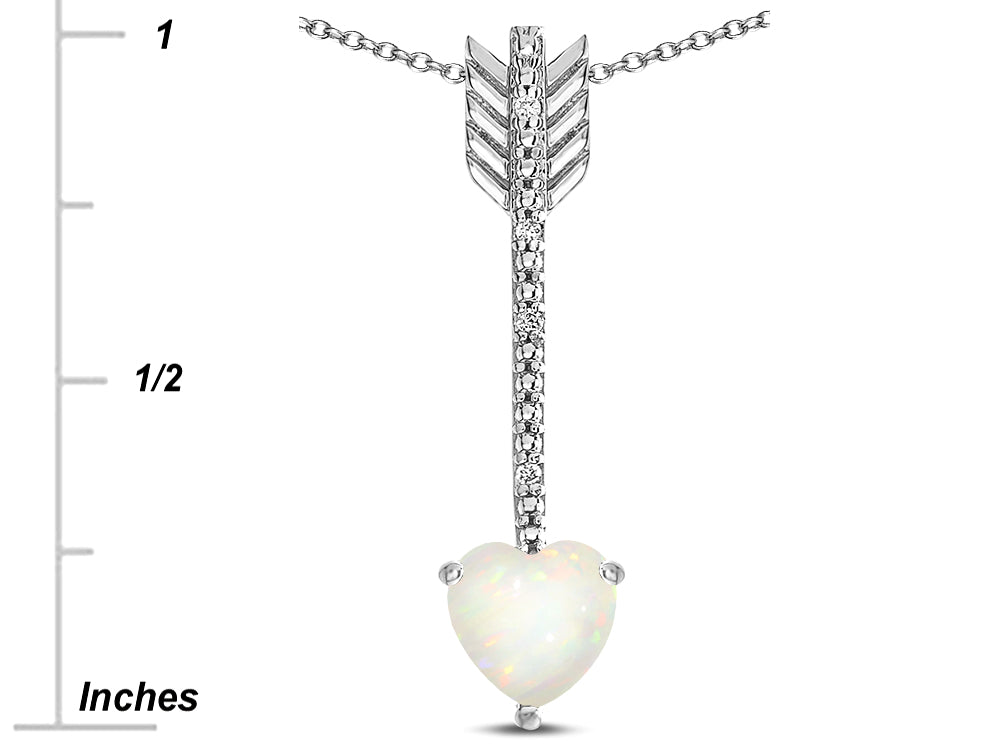 Star K 6mm Genuine Opal Heart Arrow Bar Pendant Necklace