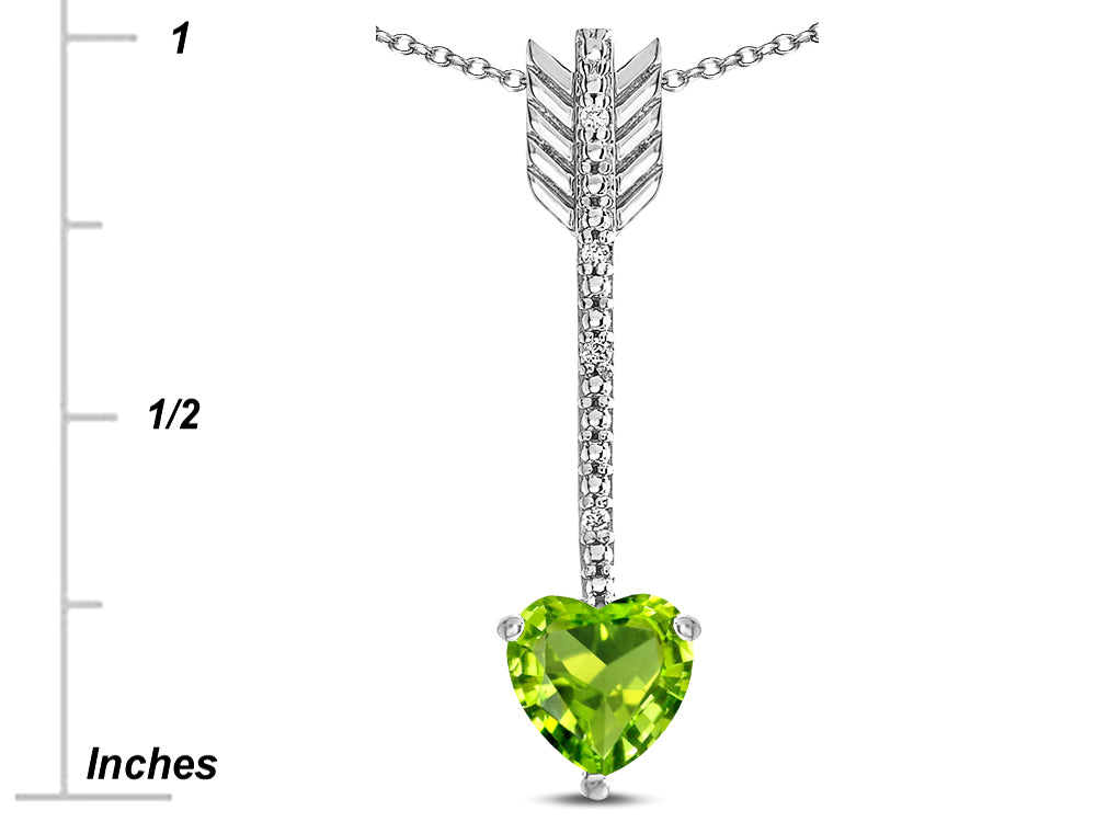 Star K 6mm Genuine Peridot Heart Arrow Bar Pendant Necklace