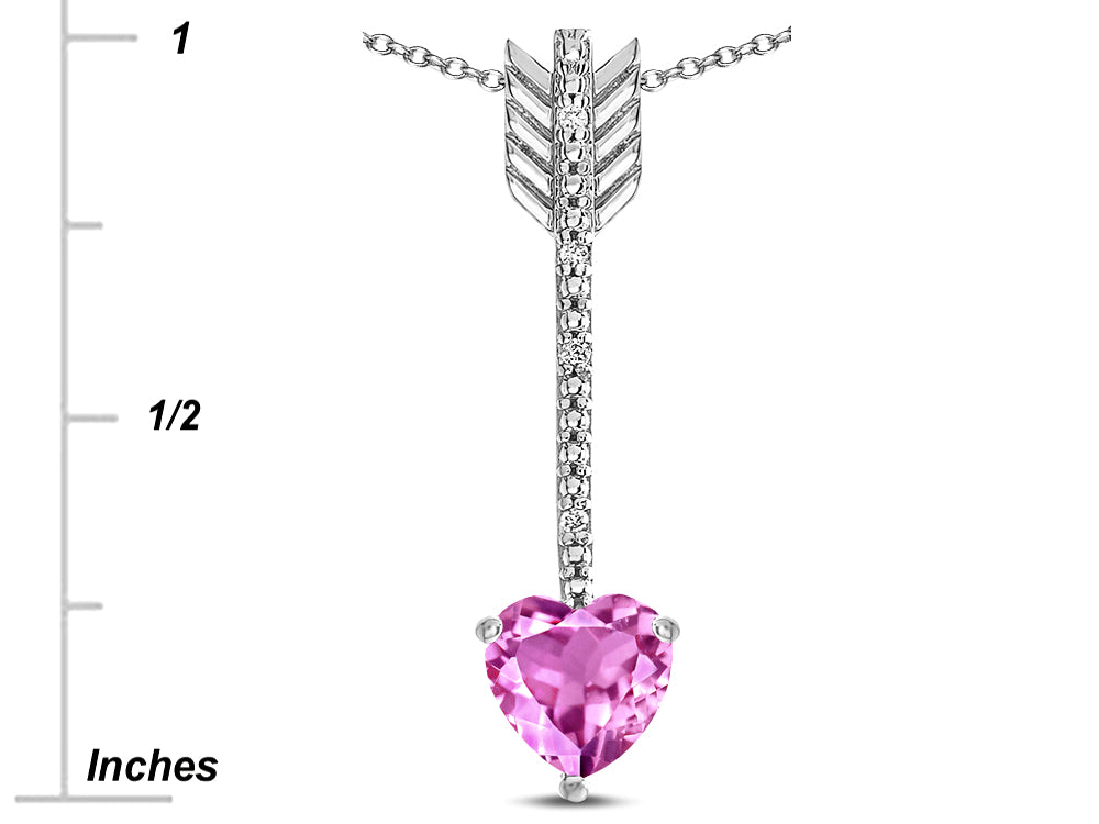 Star K 6mm Created Pink Sapphire Heart Arrow Bar Pendant Necklace