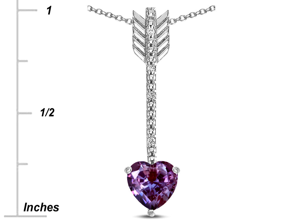 Star K 6mm Simulated Alexandrite Heart Arrow Bar Pendant Necklace