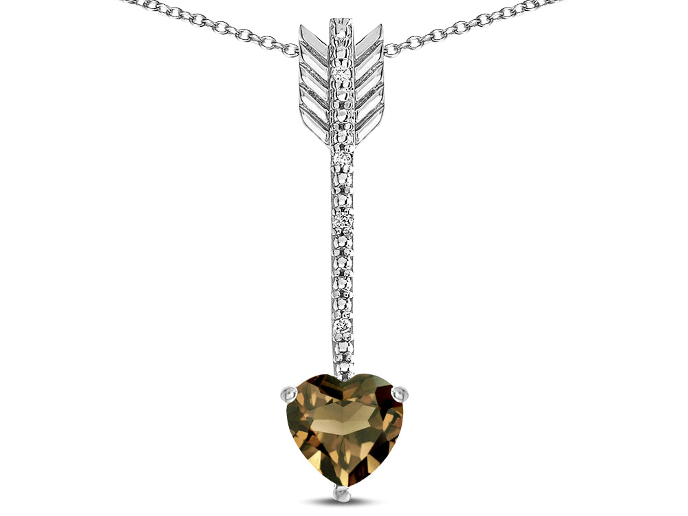 Star K 6mm Genuine Smoky Quartz Heart Arrow Bar Pendant Necklace