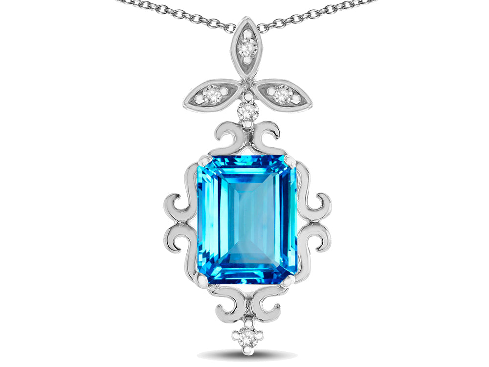 Star K Antique Vintage Design Octagon Cut Genuine Blue Topaz Pendent Necklace