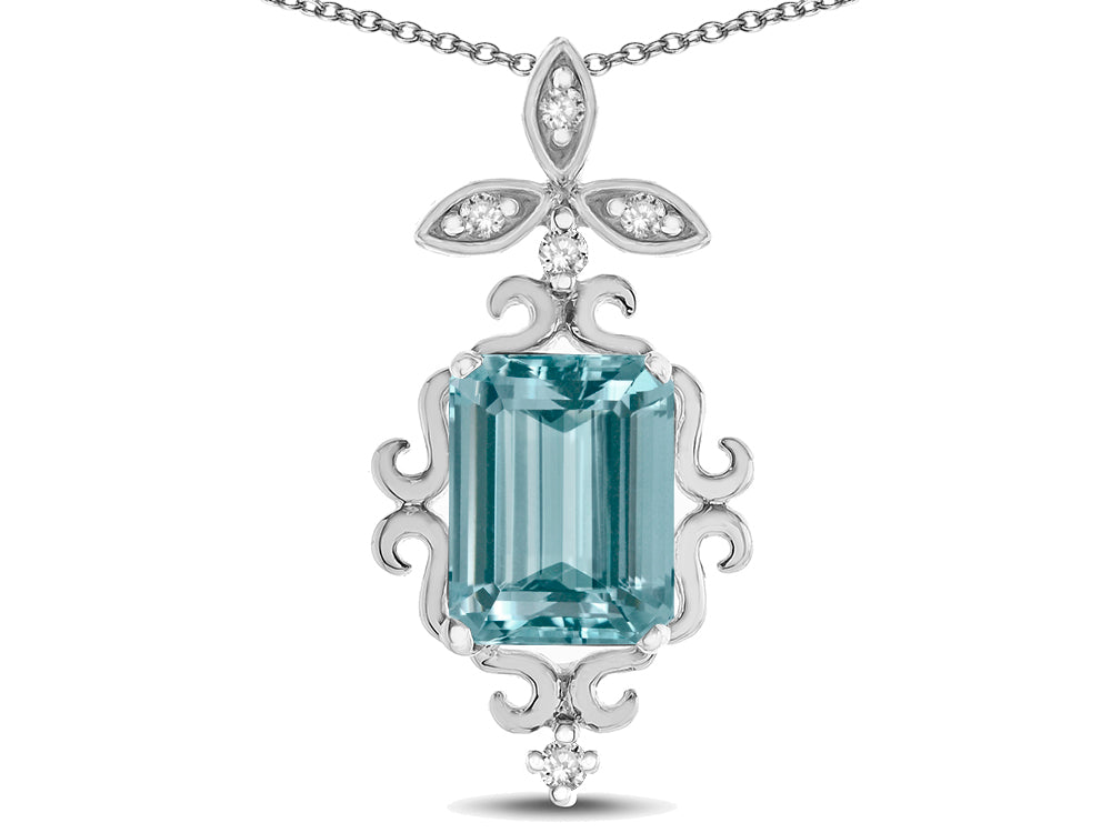 Star K Antique Vintage Design Octagon Cut Genuine Sky Blue Topaz Pendent Necklace