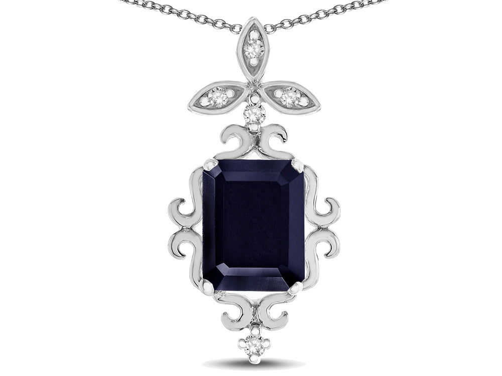 Star K Antique Vintage Design Octagon Cut Genuine Black Sapphire Pendent Necklace