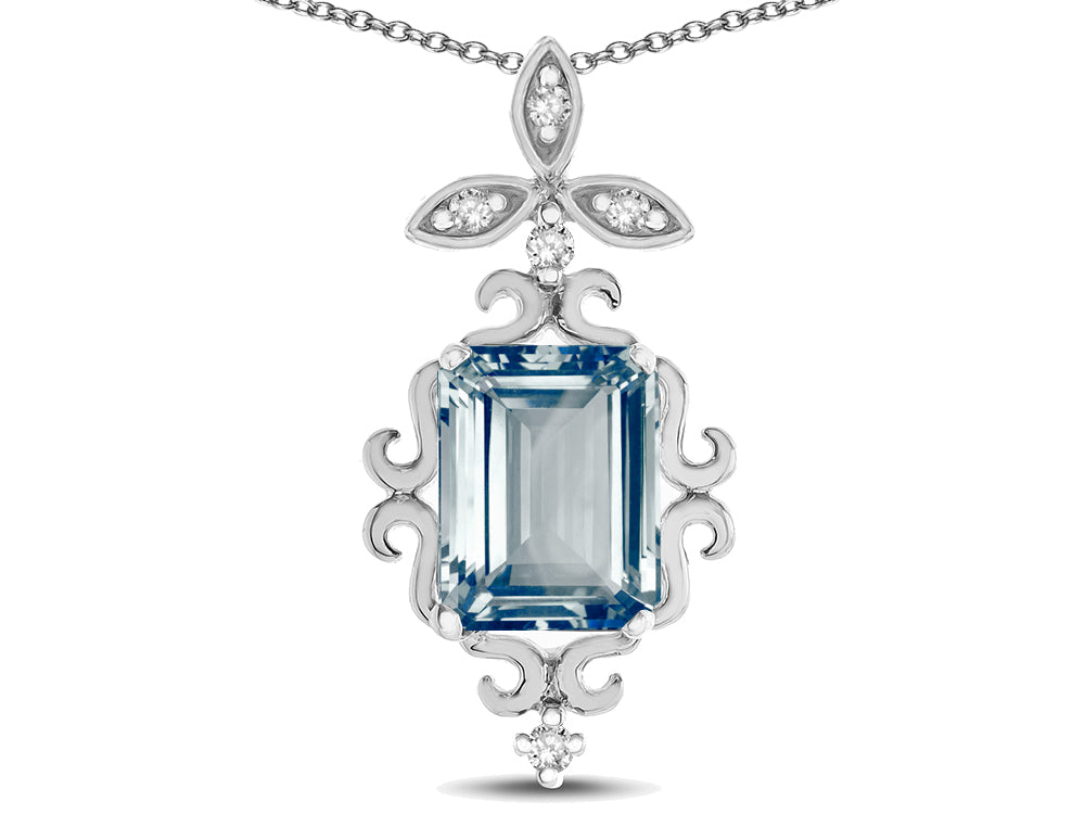 Star K Antique Vintage Design Octagon Cut Genuine Aquamarine Pendent Necklace