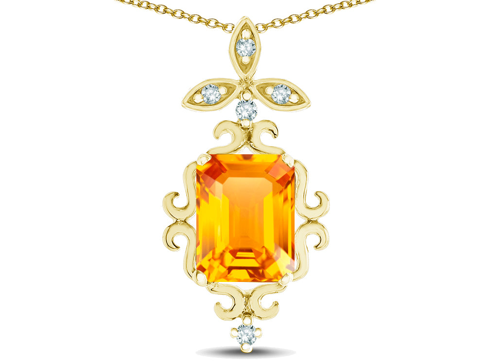 Star K Antique Vintage Design Octagon Cut Genuine Citrine Pendent Necklace