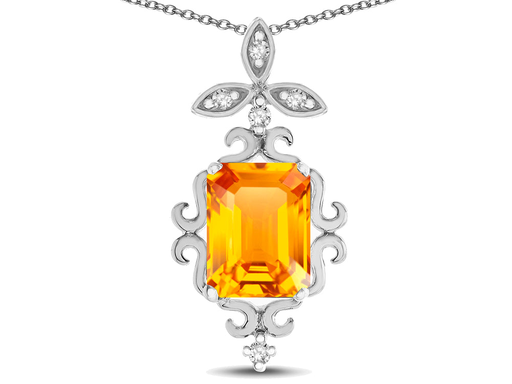 Star K Antique Vintage Design Octagon Cut Genuine Citrine Pendent Necklace