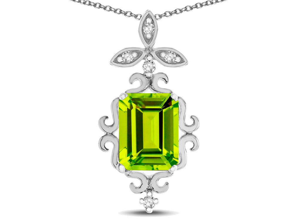 Star K Antique Vintage Design Octagon Cut Genuine Peridot Pendent Necklace