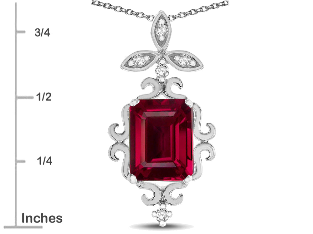 Star K Antique Vintage Design Octagon Cut Created Ruby Pendent Necklace