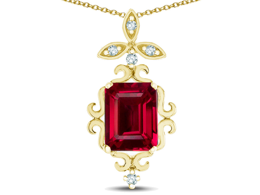 Star K Antique Vintage Design Octagon Cut Created Ruby Pendent Necklace