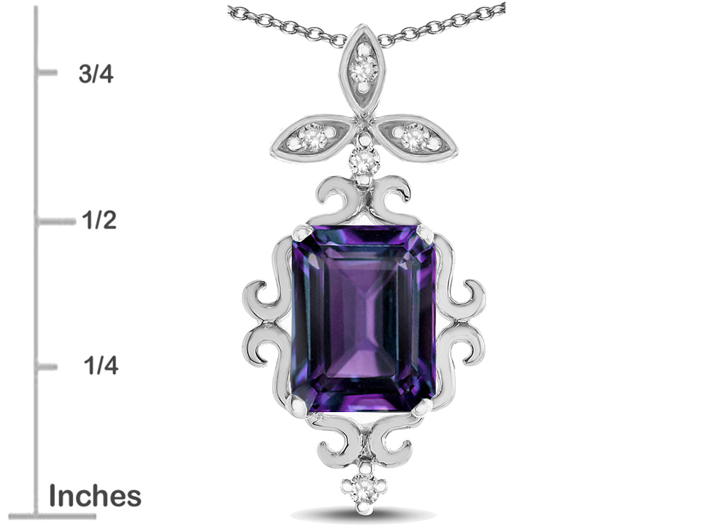 Star K Antique Vintage Design Octagon Cut Simulated Alexandrite Pendent Necklace