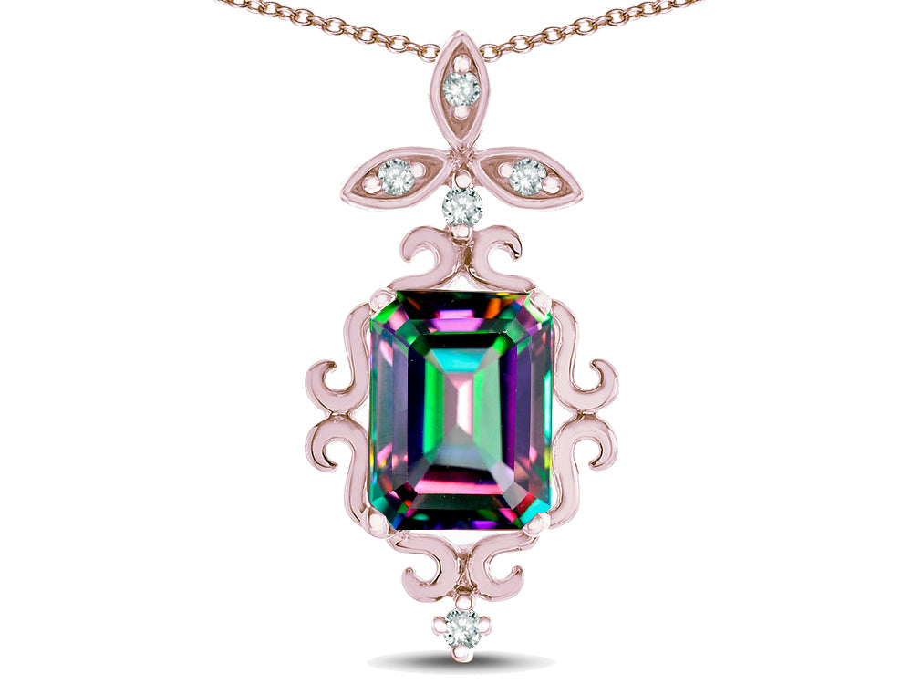 Star K Antique Vintage Design Octagon Cut Rainbow Mystic Topaz Pendent Necklace