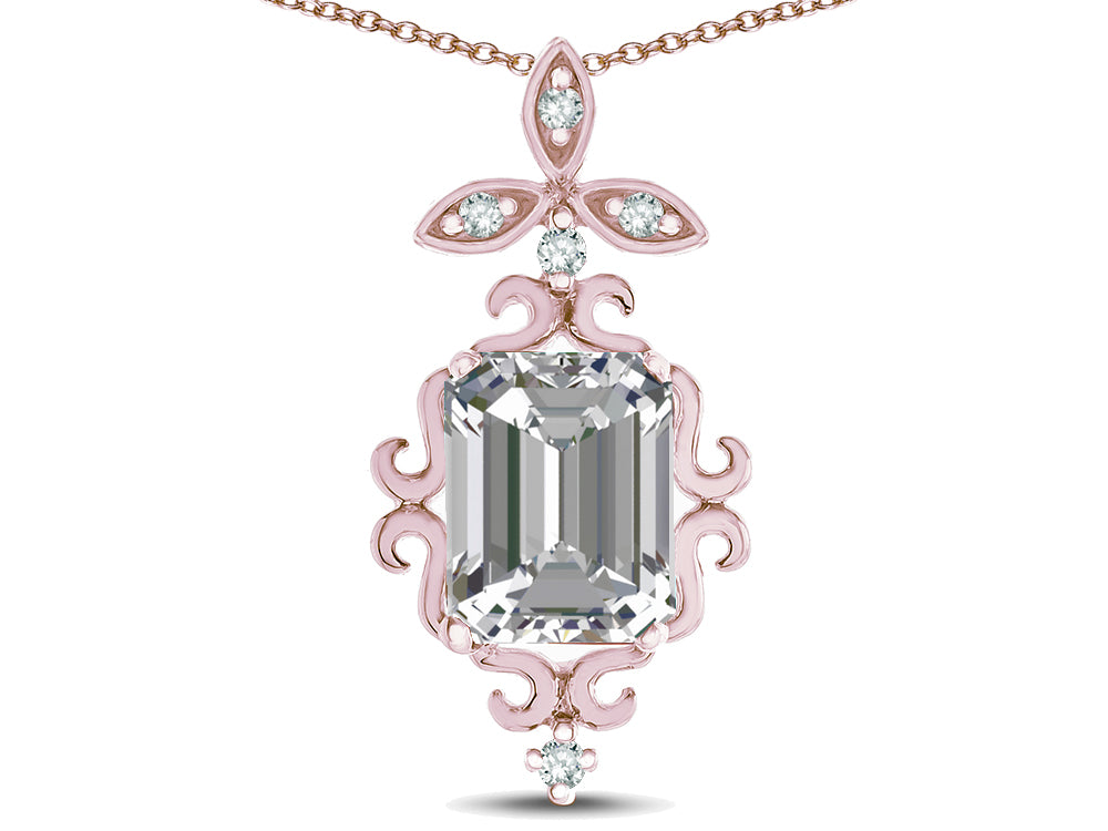 Star K Antique Vintage Design Octagon Cut Genuine White Topaz Pendent Necklace