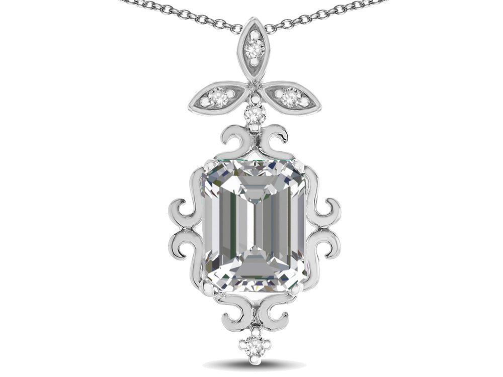Star K Antique Vintage Design Octagon Cut Genuine White Topaz Pendent Necklace