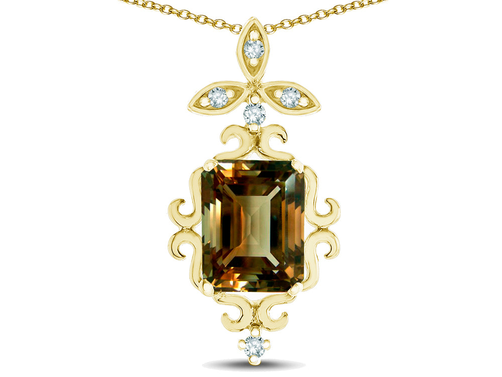 Star K Antique Vintage Design Octagon Cut Genuine Smoky Quartz Pendent Necklace