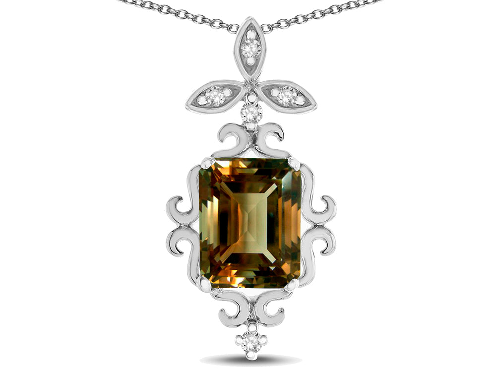 Star K Antique Vintage Design Octagon Cut Genuine Smoky Quartz Pendent Necklace