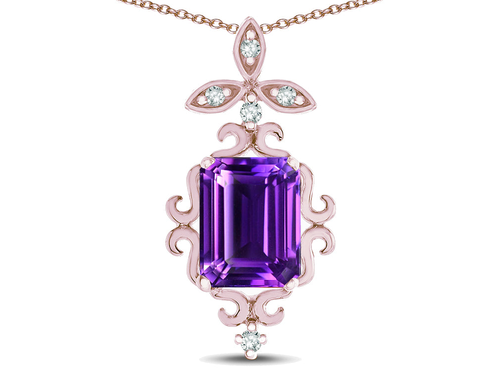 Star K Antique Vintage Design Octagon Cut Genuine Amethyst Pendent Necklace