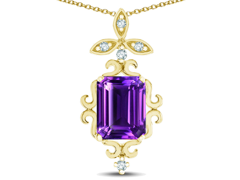 Star K Antique Vintage Design Octagon Cut Genuine Amethyst Pendent Necklace