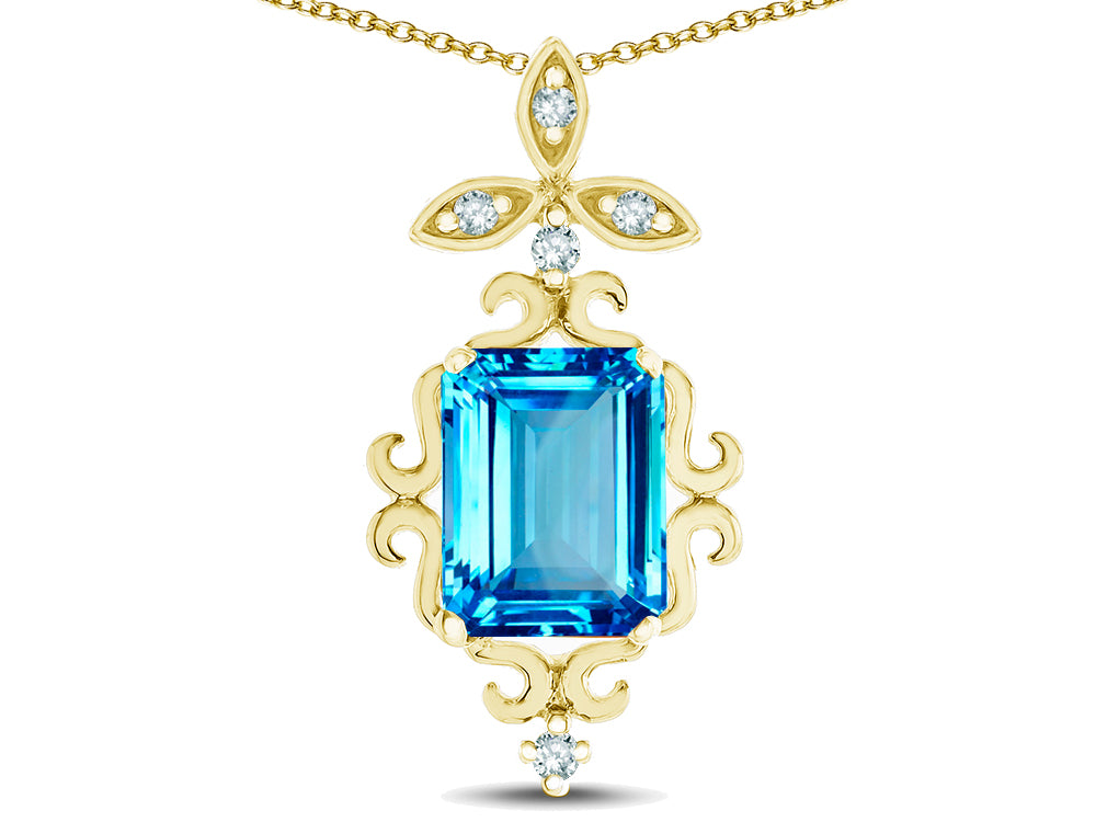Star K Antique Vintage Design Octagon Cut Genuine Blue Topaz Pendent Necklace