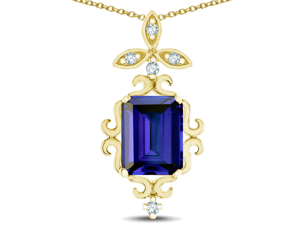 Star K Antique Vintage Design Octagon Cut Genuine Iolite Pendent Necklace