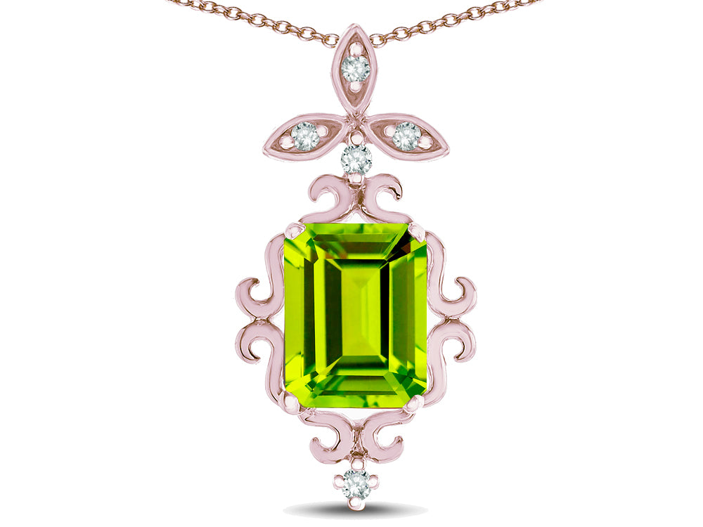 Star K Antique Vintage Design Octagon Cut Genuine Peridot Pendent Necklace