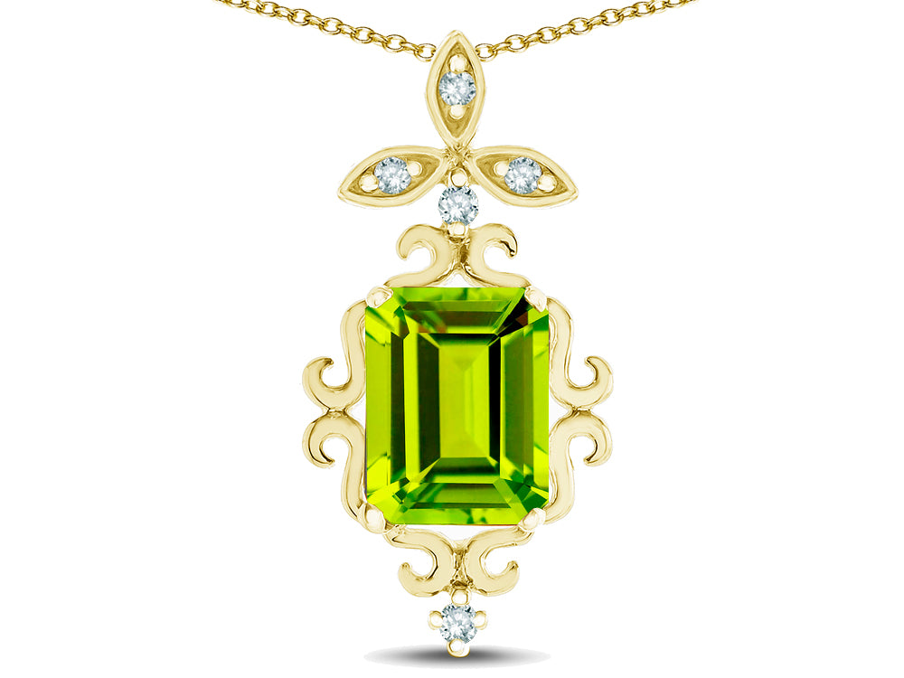 Star K Antique Vintage Design Octagon Cut Genuine Peridot Pendent Necklace