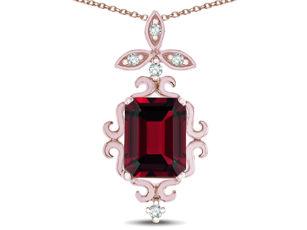 Star K Antique Vintage Design Octagon Cut Genuine Garnet Pendent Necklace