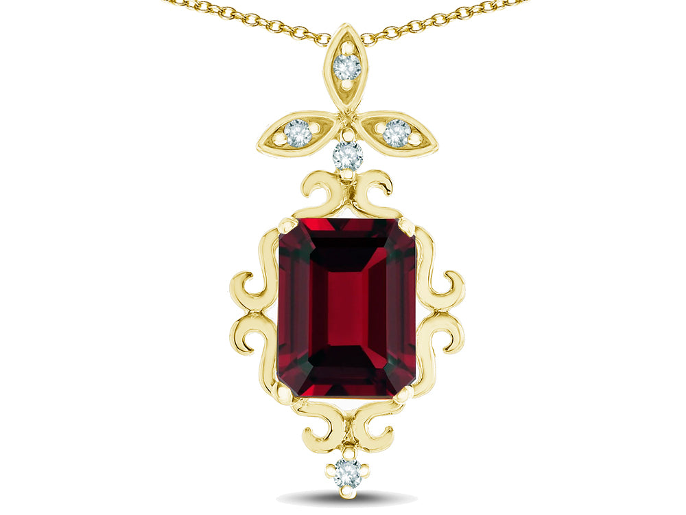 Star K Antique Vintage Design Octagon Cut Genuine Garnet Pendent Necklace