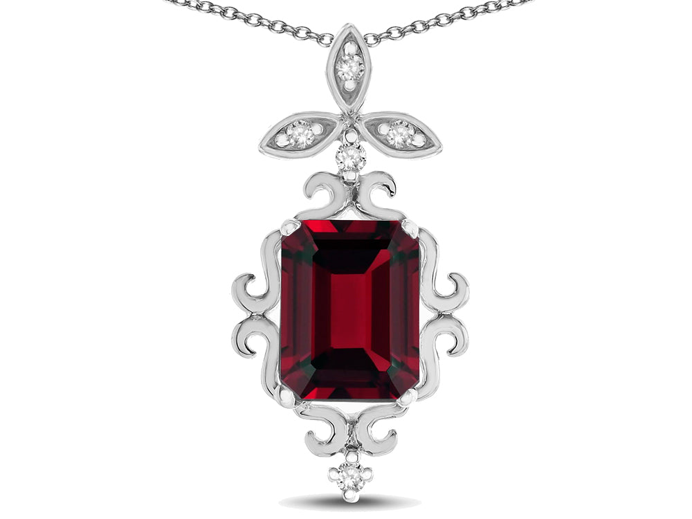 Star K Antique Vintage Design Octagon Cut Genuine Garnet Pendent Necklace