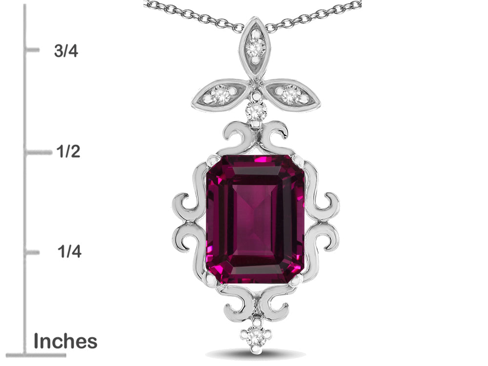 Star K Antique Vintage Design Octagon Cut Genuine Rhodolite Pendent Necklace
