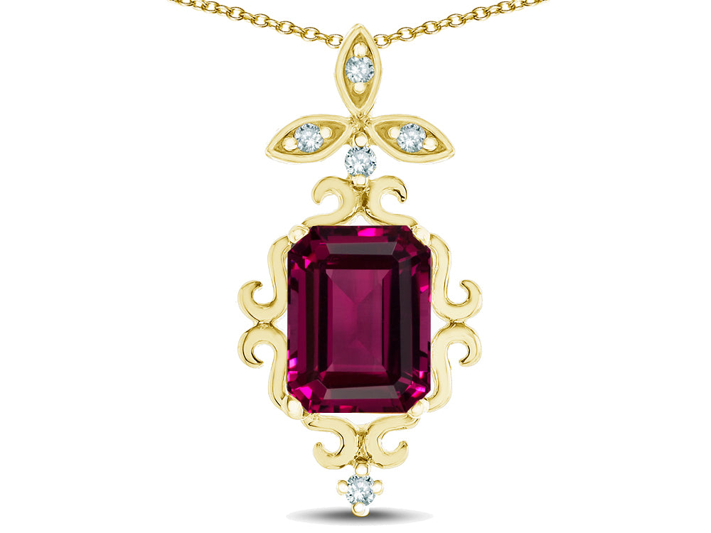 Star K Antique Vintage Design Octagon Cut Genuine Rhodolite Pendent Necklace