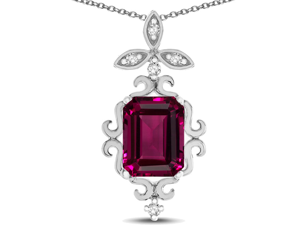 Star K Antique Vintage Design Octagon Cut Genuine Rhodolite Pendent Necklace
