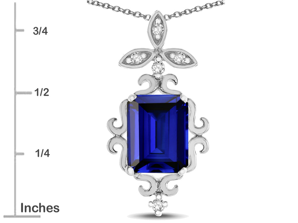 Star K Antique Vintage Design Octagon Cut Created Sapphire Pendent Necklace