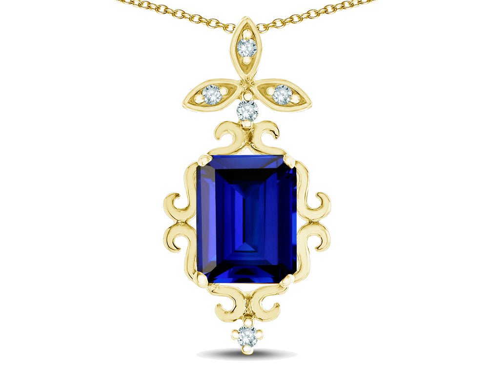 Star K Antique Vintage Design Octagon Cut Created Sapphire Pendent Necklace