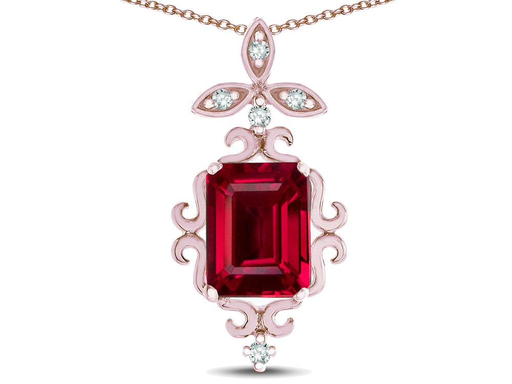Star K Antique Vintage Design Octagon Cut Created Ruby Pendent Necklace