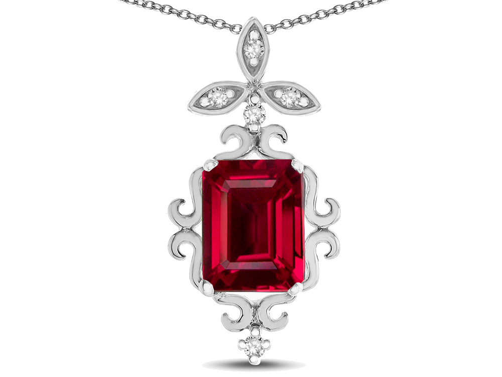 Star K Antique Vintage Design Octagon Cut Created Ruby Pendent Necklace