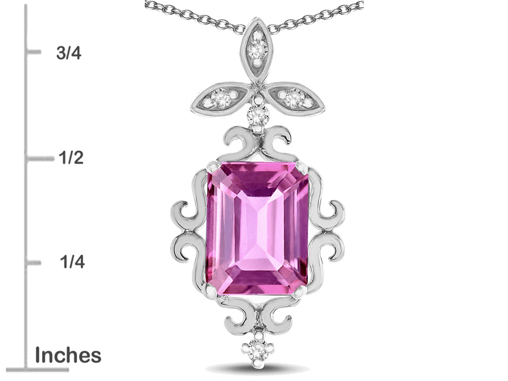 Star K Antique Vintage Design Octagon Cut Created Pink Sapphire Pendent Necklace