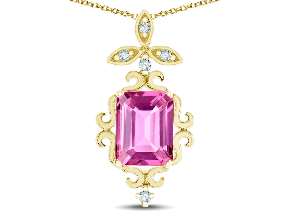 Star K Antique Vintage Design Octagon Cut Created Pink Sapphire Pendent Necklace