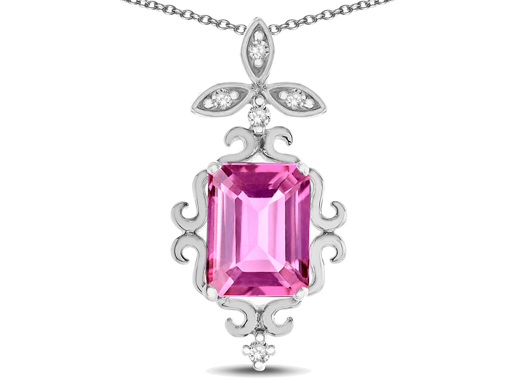 Star K Antique Vintage Design Octagon Cut Created Pink Sapphire Pendent Necklace