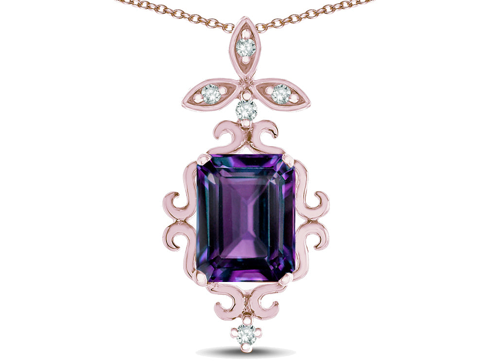 Star K Antique Vintage Design Octagon Cut Simulated Alexandrite Pendent Necklace