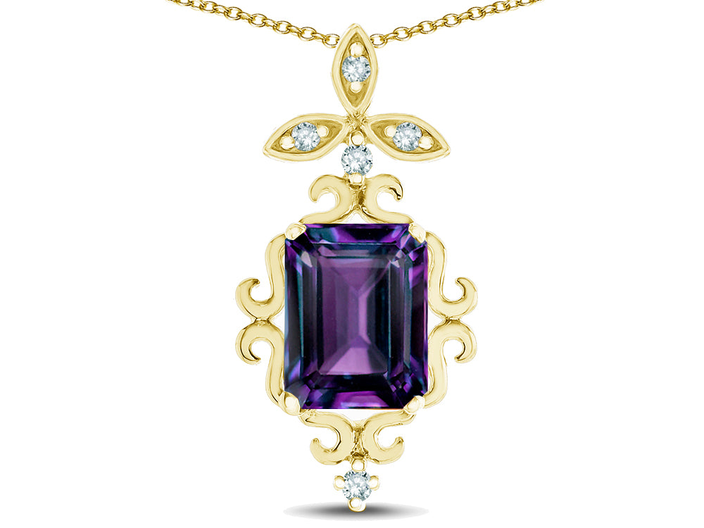 Star K Antique Vintage Design Octagon Cut Simulated Alexandrite Pendent Necklace