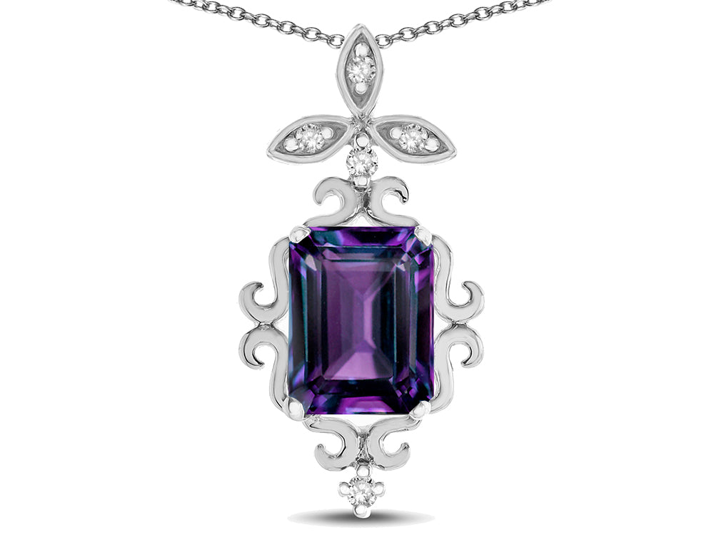 Star K Antique Vintage Design Octagon Cut Simulated Alexandrite Pendent Necklace