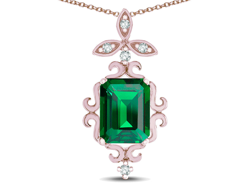 Star K Antique Vintage Design Octagon Cut Simulated Emerald Pendent Necklace