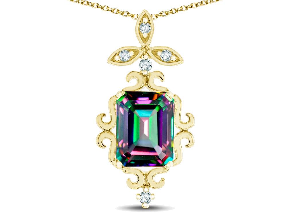Star K Antique Vintage Design Octagon Cut Rainbow Mystic Topaz Pendent Necklace